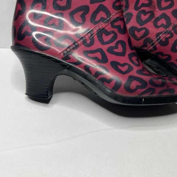 MARC JACOBS Heart Print Pink Rubber Heeled Rain Boots Womens Size 5.5 ITALY MADE - Picture 2 of 9